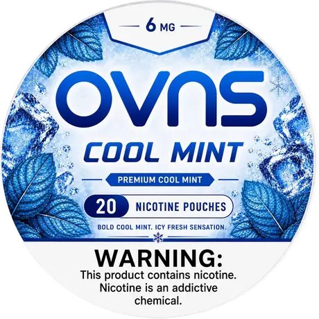 OVNS Cool Mint nicotine pouch can, 6 mg, 20 pouches